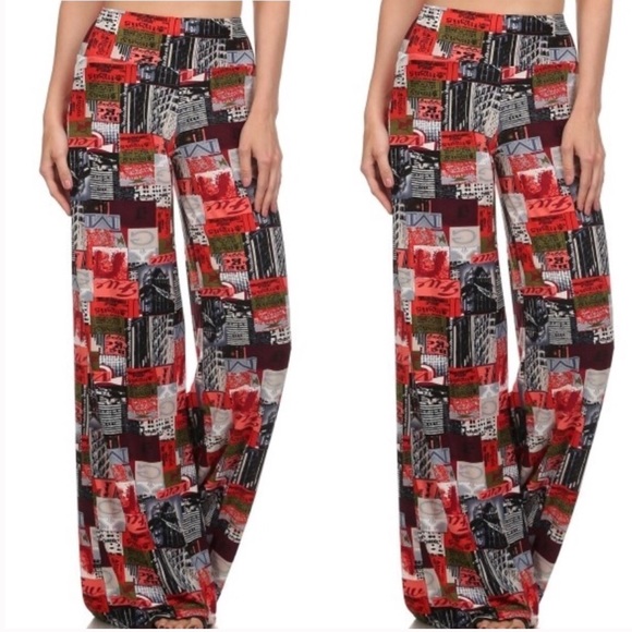 Pull On Red Print Wide Leg Palazzo Pants - Picture 6 of 6